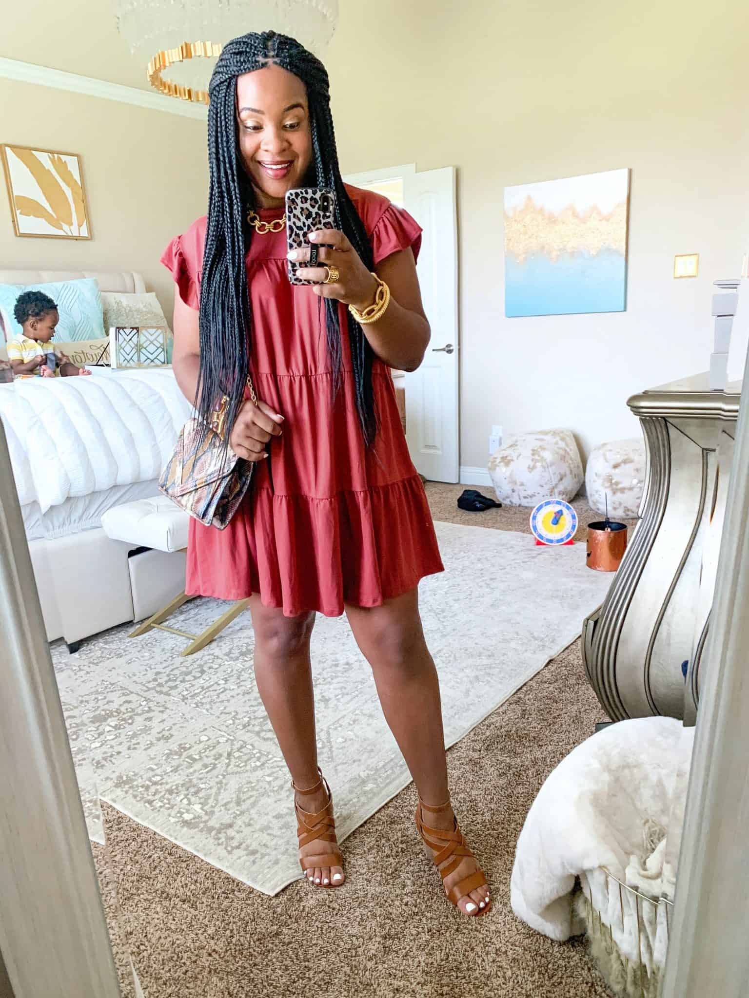 Red Dress Boutique Fall Collection 2 Try On by popular Dallas fashion blog, Glamorous Versatility: image of a woman wearing a Red Dress Boutique Sweet Persuasion Rosewood Dress.