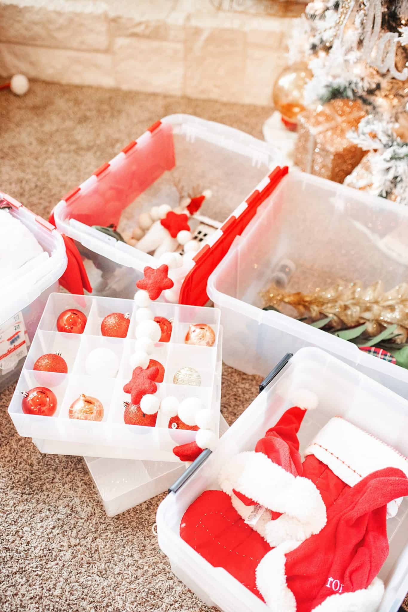 Top Home Organization Projects of 2019 by popular Dallas life and style blog, Glamorous Versatility: image of Christmas ornaments in storage bins. 